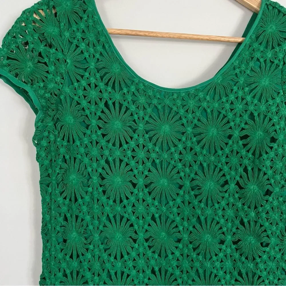 Anthropologie Cluny by Cynthia Steffe Green Crochet Lace Mini Dress, Size 2 NWOT